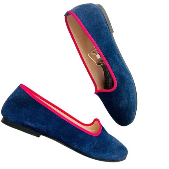 Avellini Italian Leather Elegant Suede Blue Fushia Comfort Flat Shoes Sz 7.5 NWT - Picture 5 of 12